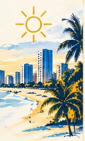 La spiaggia di Fortaleza con le palme, acquerello