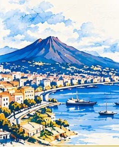 Il golfo di Napoli con il Vesuvio, acquerello